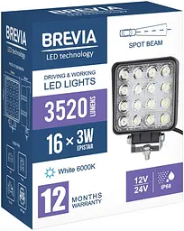 LED фара Brevia Flood Ближнє світло 10-30V 48W (16x3W) 3520Lm Алюмінієвий корпус IP68 (10652QFX1) - мініатюра 7