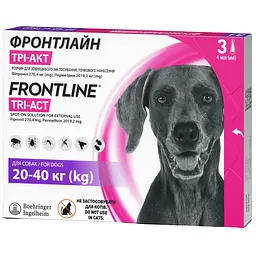 Краплі Boehringer Ingelheim Frontline Tri-Act від бліх та кліщів для собак 20-40 кг 3 піпетки + Плед для пікніка Frontline темно-синій - мініатюра 2