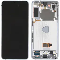 Дисплей Samsung G991 Galaxy S21 5G чорний, OLED, з рамкою сріблястого кольору, Phantom White