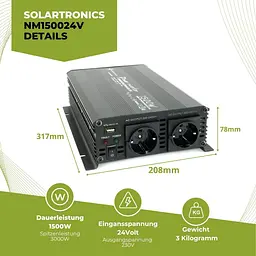 Інвертор Solartronics 24V–230V 1500 Вт з 2 розетками та USB, модифікована синусоїда - мініатюра 2
