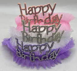 Обруч на голову Корона ажурна зі стразами Happy Birthday (В асортименті) - мініатюра 2