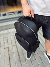 Чоловічий міський шкіряний рюкзак чорний Tiding Bag 60320 - мініатюра 8