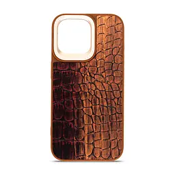 Кожаный чехол для Apple iPhone 14 Pro Max, Harder Glamorous Croco, коричневый, термополиуретан ТПУ + экокожа с имитацией кожи крокодила, панель, защита корпуса, противоударный, микрофибра, рамка вокруг камеры, защита всего корпуса, (ARM76776)