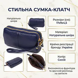 Жіночий клатч компактний на два відділення з натуральної шкіри 22089 Vintage синій - мініатюра 3