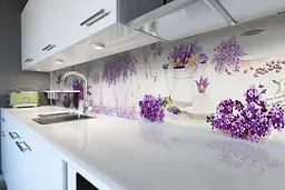 Вініловий кухонний фартух Лаванда та Бузок для кухні наклейка Квіти Фіолетовий 65х250 см Happy Pocket Z180417