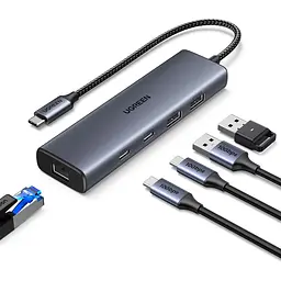 Хаб USB 3.2 Type-C -> 1xUSB-A 3.2/ 1xUSB-A 2.0/2xUSB-C 3.2/ RJ45 PD CM512 сірий UGREEN - мініатюра 2