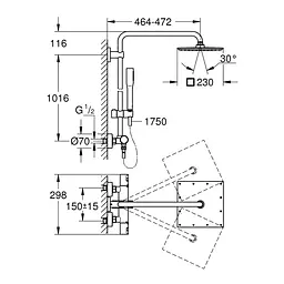 Душова система термостатична Grohe QuickFix Vitalio Joy System 230 26365000, Хром - мініатюра 2