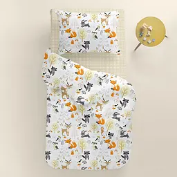 Дитяча постільна білизна в ліжечко ANIMALS CS19, бежевий (AnimalsAutumnForest_DropBeige110x160_140) - мініатюра 2