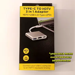 Перехідник Type-C на HDMI + USB3.0. Адаптер для MacBook, ноутбук. (Живлення 1 x Type-C, 1 x HDMI, 1 x USB) - мініатюра 11