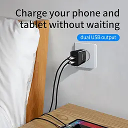 Адаптер мережевий BASEUS Speed Mini Dual U Charger 2 USB 10.5 W (CCFS-R01) чорний - мініатюра 7