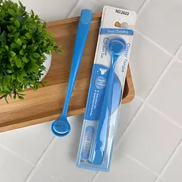 Скребок для язика Dual Cleaning (блакитний) - подвійне очищення: скребок + щетинки - мініатюра 4
