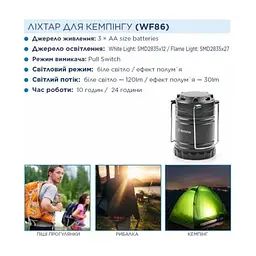 Ліхтар Westinghouse WF86 + 3 AA R6 у комплекті Чорний (WF86-3R6PCBV) - мініатюра 4