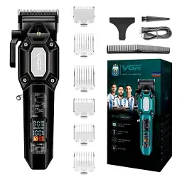 Машинка для стриження (clipper) VGR V-600, 6 насадок, LED display, Black - мініатюра 4