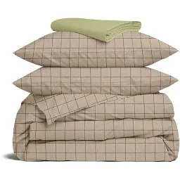 Комплект постільної білизни Cosas полуторний з простирадлом на резинці BEIGE GEOMETRY CS5 160 x 220 см (CellAshbeige_El-78Olive_160)