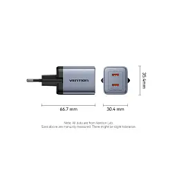 Зарядний пристрій Vention 2xUSB-C PD45W GaN gray (FCDH0-EU) - мініатюра 11
