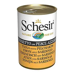 Вологий корм для котів Schesir Tuna with Pilchards Шезір тунець з сардиною в желе натуральні консерви банка 140 г (273796)