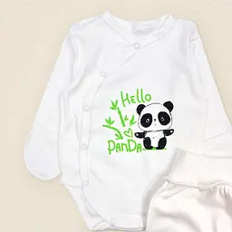 Дитячий комплект боді з повзунками Panda зріст 56 см (0 - 1 місяць) Malena Молочний з принтом - мініатюра 2