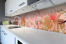 Кухонний фартух Рожеві Магнолії для кухні наклейка ПВХ рослинна Абстракція 60х300 см Happy Pocket Z180433