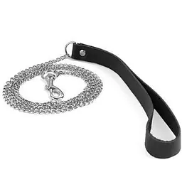 Повідець на ланцюжку з натуральної шкіри Art of Sex - Leash, чорний - мініатюра 4