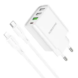 Зарядний пристрій блок на 4 порти Borofone BA79A 3*USB-A + 1*USB-C біле - мініатюра 2