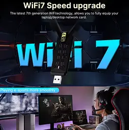 Мережевий адаптер Wi-Fi 7 USB FENVI FU-BE6500 трьохдіапазонний бездротовий mu-mimo Black (19123) - мініатюра 6