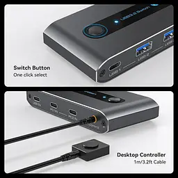 PVBCTCSID 10 Гбіт/с USB C-комутатор для двох ПК, спільне використання пристроїв USB C та A для миші, клавіатури, принтера - мініатюра 4