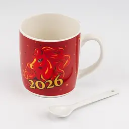 Чашка з ложечкою Elisey Символ 2026 року - Вогняний Кінь червоний 200 мл (9250-004)