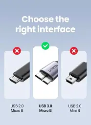 Кабель Ugreen 1м USB 3.0 - Micro USB Type-B 5 Гбіт/с 5V/3A USB 3.0 A на Micro-B для жорских дисків чорний (80793) - мініатюра 9