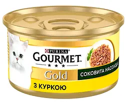 Вологий корм для дорослих котів Gourmet Gold «Соковита насолода» з куркою, 85 г