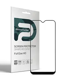Захисне скло для Samsung Galaxy A01 (A015), Full Glue HD, 2.5D, повністю прозоре, на весь екран, глянцеве, загартоване 9H, повне проклеювання по всій поверхні, з чорною рамкою, протиударне, кришталево чітке зображення, ArmorStandart (ARM58287)