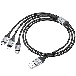 Дата кабель Hoco X102 Fresh 3in1 USB to Lightning + MicroUSB + Type-C (1m) Black - мініатюра 5
