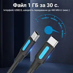 Кабель Vention COWBF USB-C - Mini-USB 1 м чорний (COWBF) - мініатюра 4