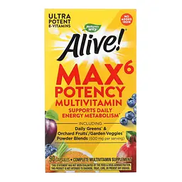 Мультивітаміни з Натуральними Овочами та Фруктами (без Заліза) Alive! Max6 Daily Multivitamin (No-Iron) - 90 вег.капсул