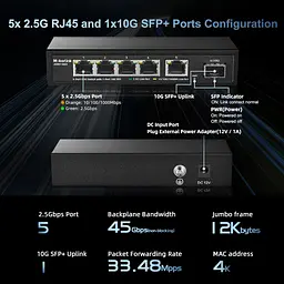 Ethernet-комутатор MokerLink 2.5G з 10G SFP, з 5 портами 2.5G Base-T, сумісними з 10/100/1000Mbps - мініатюра 6