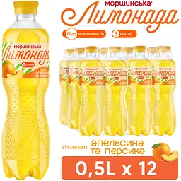 Упаковка напою Моршинська Лимонада Апельсин-Персик середньогазований 6 л (0.5 л x 12 шт.) - мініатюра 7