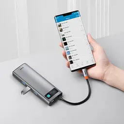 Концентратор Baseus USB3.1 Type-C to USB C(PD)100W/HDMI 4K 30Hz/VGA/USB3.2/RJ45/SD+TF,9in1 Grey (CAHUB-CU0G) - мініатюра 12