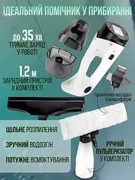Професійний пилосос для миття вікон, дзеркал, автомобільного скла, Акумуляторний ручний склоочисник + насадки + пульверизатор, - мініатюра 3