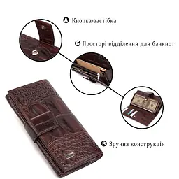Чудове стильне чоловіче портмоне з натуральної шкіри з тисненням під крокодила Canpellini 21846 коричневе - мініатюра 4