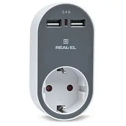 Зарядний пристрій REAL-EL USB-устройств + розетка (CS-20)