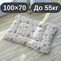 М’який плюшевий килимок-лежанка для котів та собак, теплий двосторонній матрацик, 100×70 до 55 кг, коричневий з лапками KT8001176