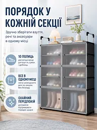 Шафа-органайзер для взуття та речей 82x28x102 см з дверцятами, 10 полиць, прозорий (49675901) - мініатюра 2