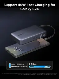 УМБ Ugreen 20000mAh PB550 67W USB-A, USB-C In/Out, with built-in USB-C cable Grey - мініатюра 4