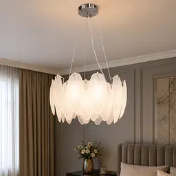 Підвісна люстра скляна Artlight 21824-400CH хромована компактна на 5 ламп E14 з декором у формі пір'я