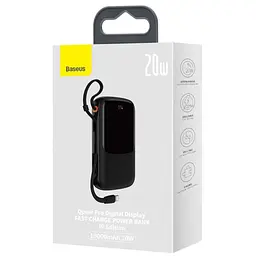 Зовнішній акумулятор Baseus Qpow Pro Digital Display Fast Charge 10000mAh 20W (Type-C cable) Black (PPQD020001) - мініатюра 2
