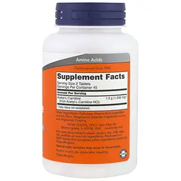 Ацетил карнітин Now Foods Acetyl-L-Carnitine 750 мг 90 таблеток - мініатюра 2