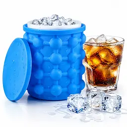 Силіконова форма відро для льоду з кришкою Ice Cube Maker Genie для охолодження напоїв Блакитний 88476 - мініатюра 6