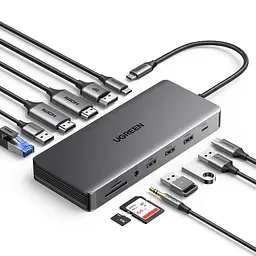 Док-станція USB3.2 Type-C --> HDMIx2,4K60Hz/4xUSB-A/2xUSB-C3.2/DP4K60Hz/RJ45/SD/TF/AUX PD 100W CM681 - мініатюра 2