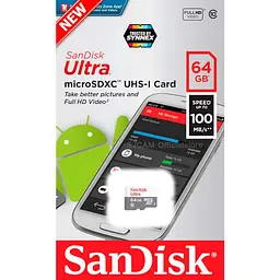 Карта пам'яті Sandisk 64GB microSDXC card C10 UHS-I ULTRA (SDSQUNR-064G-GN3MN) - мініатюра 2