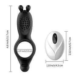 Ерекційне кільце B - Series Cute Rabbit Vibration, 11.7 см (чорний) - мініатюра 6