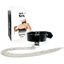 Сексуальний чокер з ланцюгами Art of Sex - Stormy chain and LeaTher - мініатюра 3